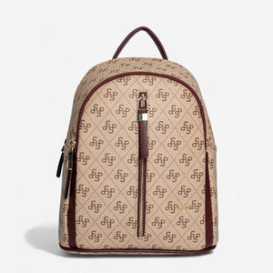 Silver & Polo SP901 Kadın Sırt Çantası Monogram Koyu Bej-Bordo