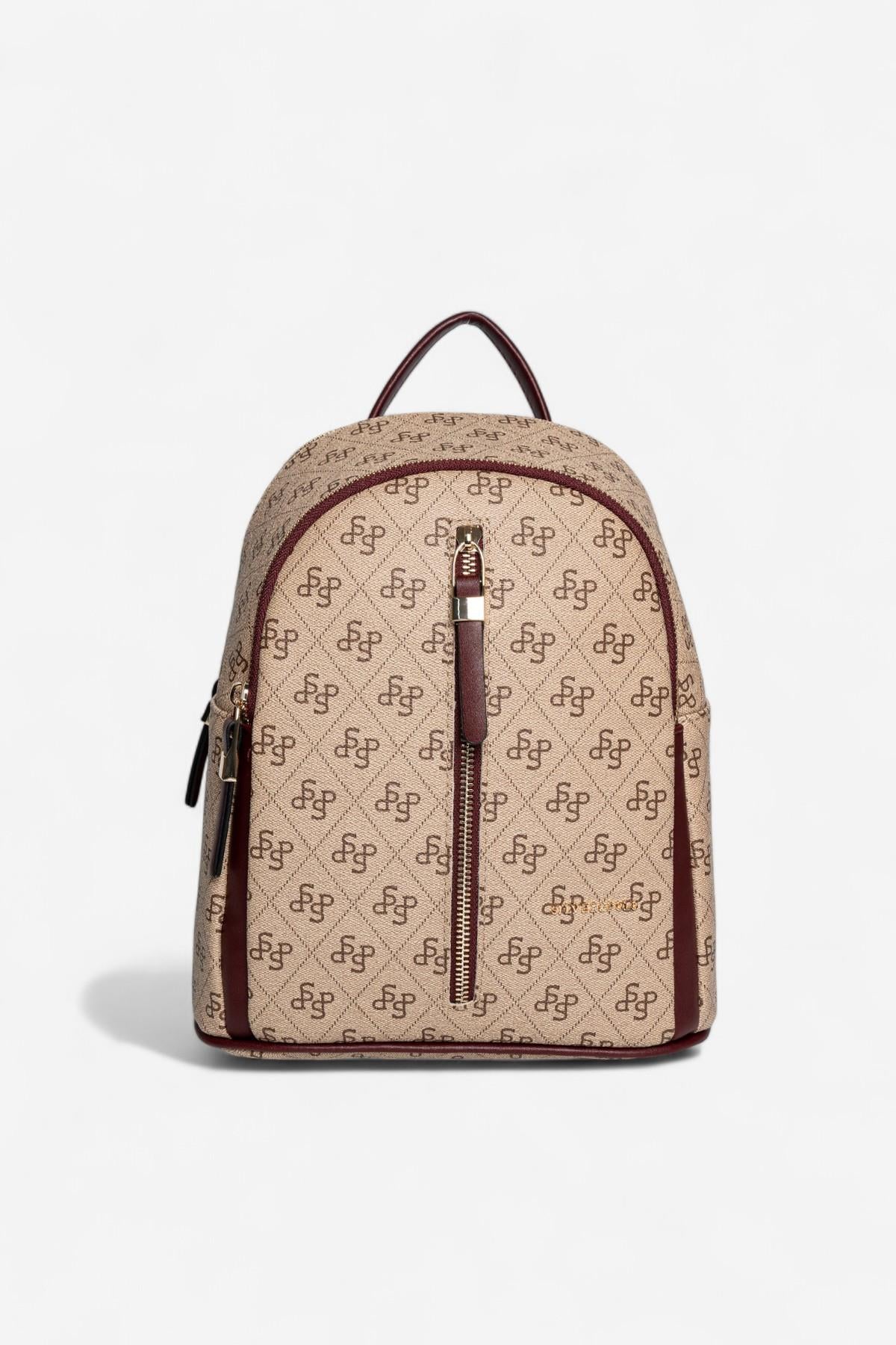 Silver & Polo SP901 Kadın Sırt Çantası Monogram Koyu Bej-Bordo