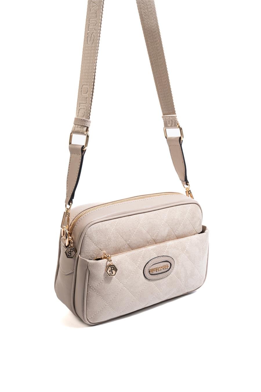 Silver & Polo SP1267 Kadın Çapraz Çanta Süet Bej-Kum