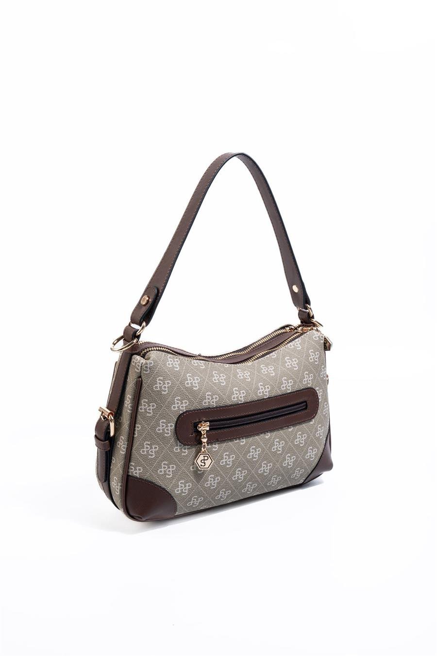 Silver & Polo SP1269 Kadın Omuz Çantası Monogram Y.Yeşil-Kahve