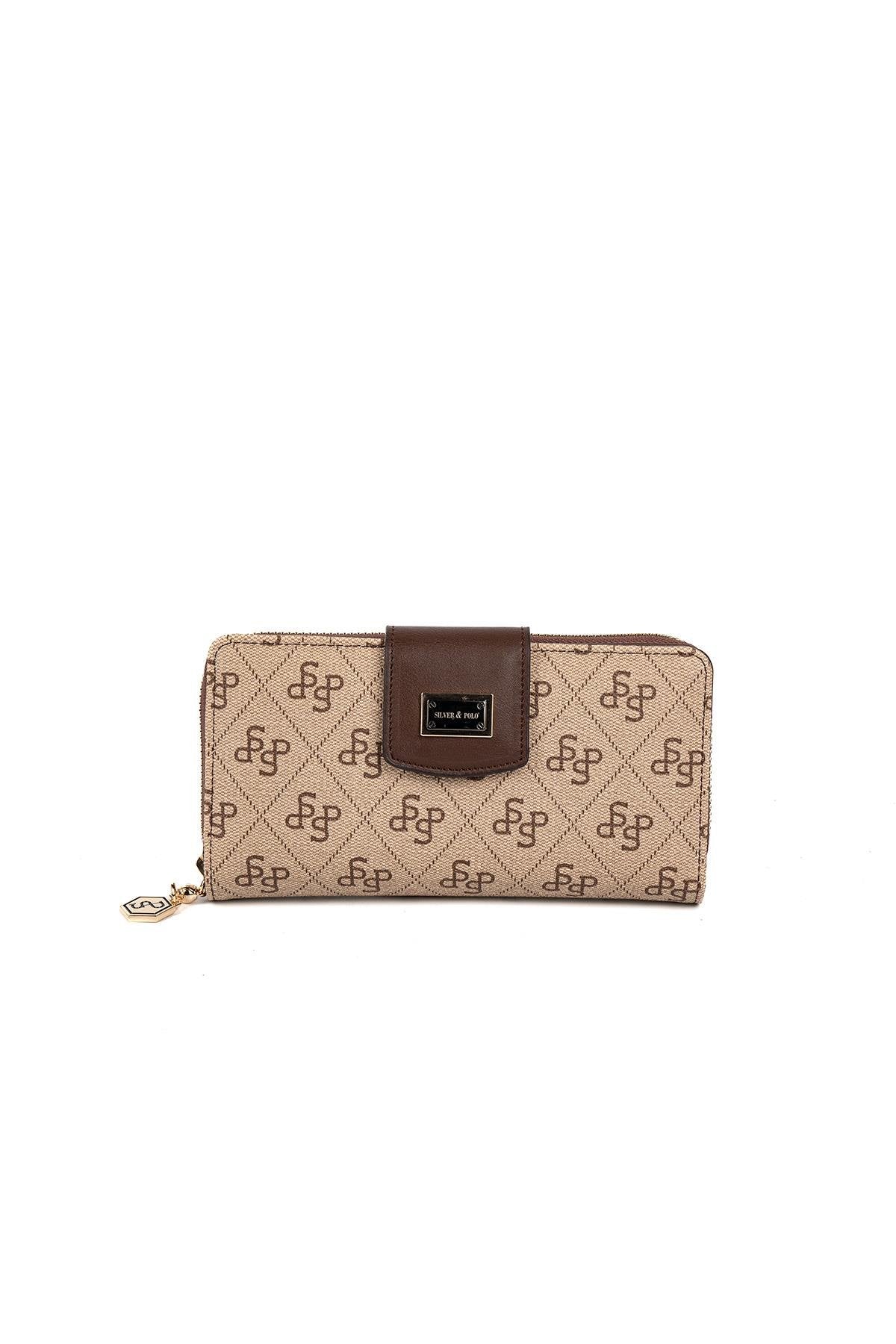 Silver & Polo SP928 Kadın Cüzdan & Kartlık Monogram Koyu Bej-Kahve