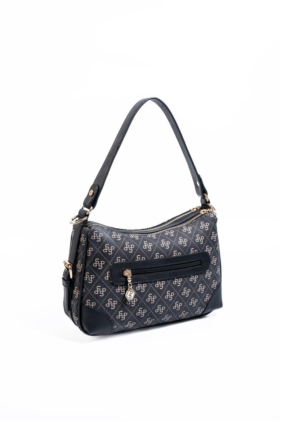 Silver & Polo SP1269 Kadın Omuz Çantası Monogram Füme-Siyah