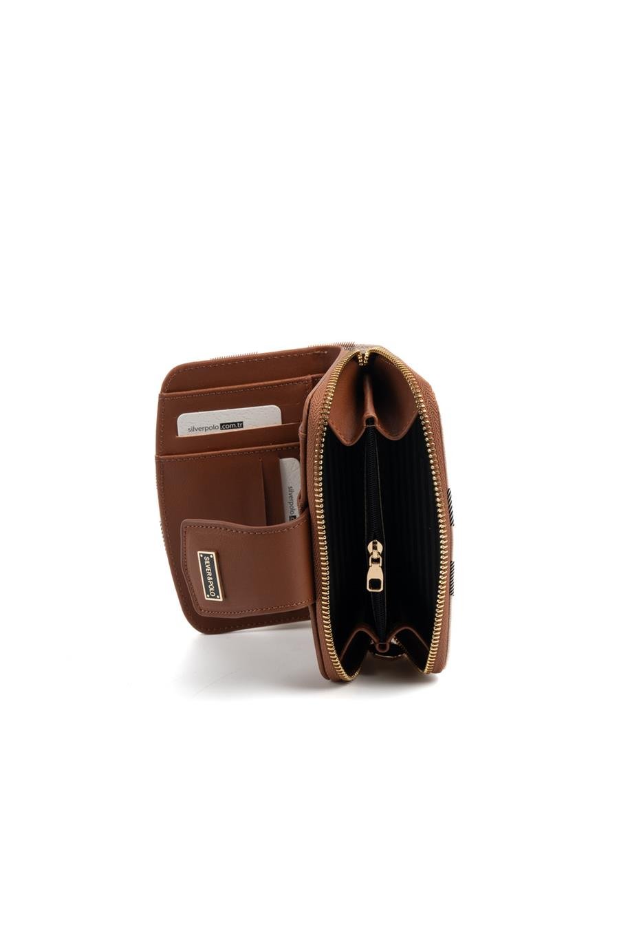 Silver & Polo SP874 Kadın Cüzdan & Kartlık Ekose Krem-Taba
