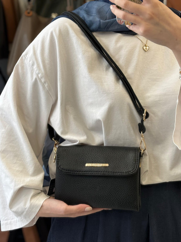 Nas Bag Siyah Lopez Çok Bölmeli Mini Omuz Çantası - 1434