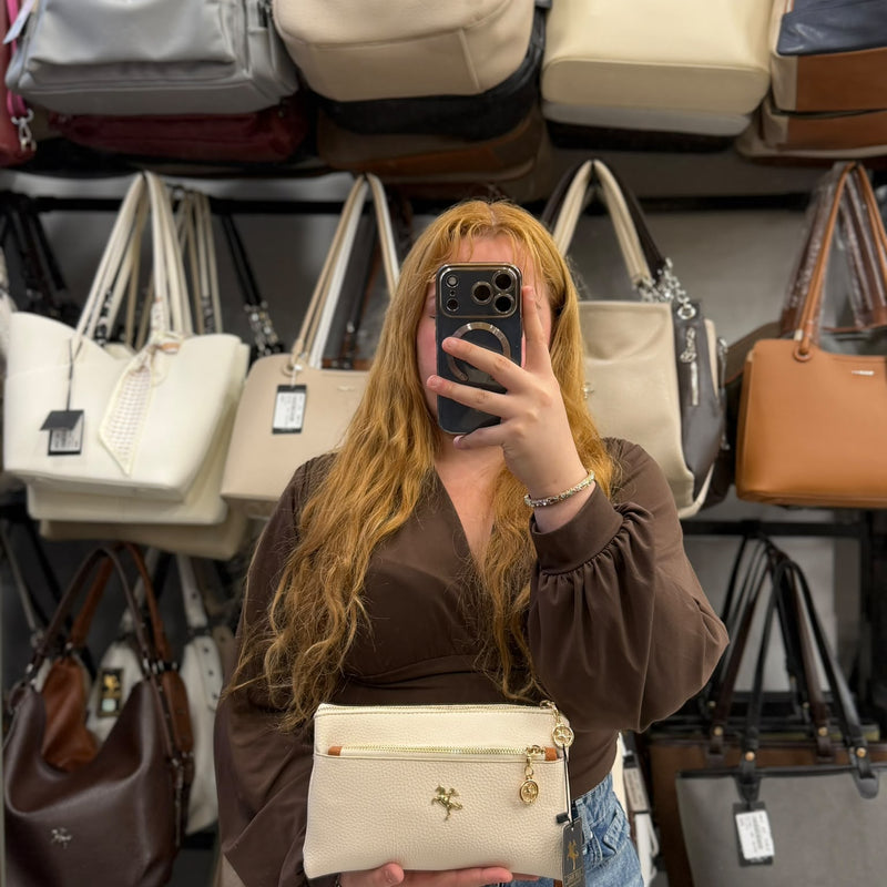 Nas Bag Krem Çok Bölmeli Askılı El ve Çapraz Portföy Çanta - 1055