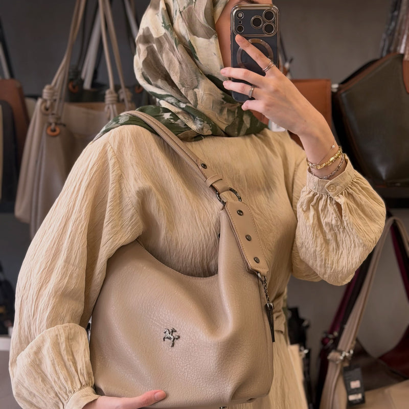 Nas Bag Kum Yumuşak Deri Püskül Detaylı Omuz ve Çapraz Kadın Çantası - 1071