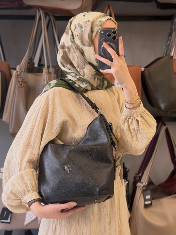 Nas Bag Siyah Yumuşak Deri Püskül Detaylı Omuz ve Çapraz Kadın Çantası - 1071