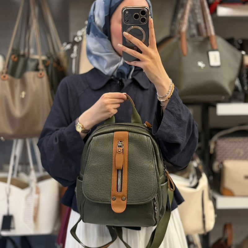 Nas Bag Haki Taba Şık ve Fonksiyonel Çok Bölmeli Kadın Sırt Çantası - 1081
