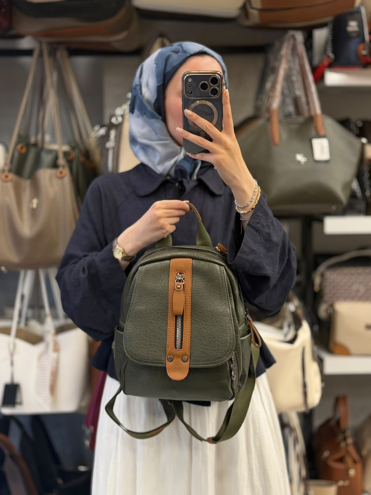 Nas Bag Haki Taba Şık ve Fonksiyonel Çok Bölmeli Kadın Sırt Çantası - 1081