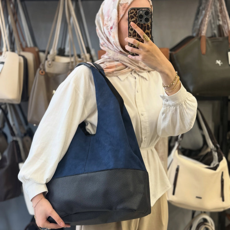 Nas Bag Lacivert Süet Yavrulu Geniş Hacimli Kadın Omuz Çantası - 1096 - 3