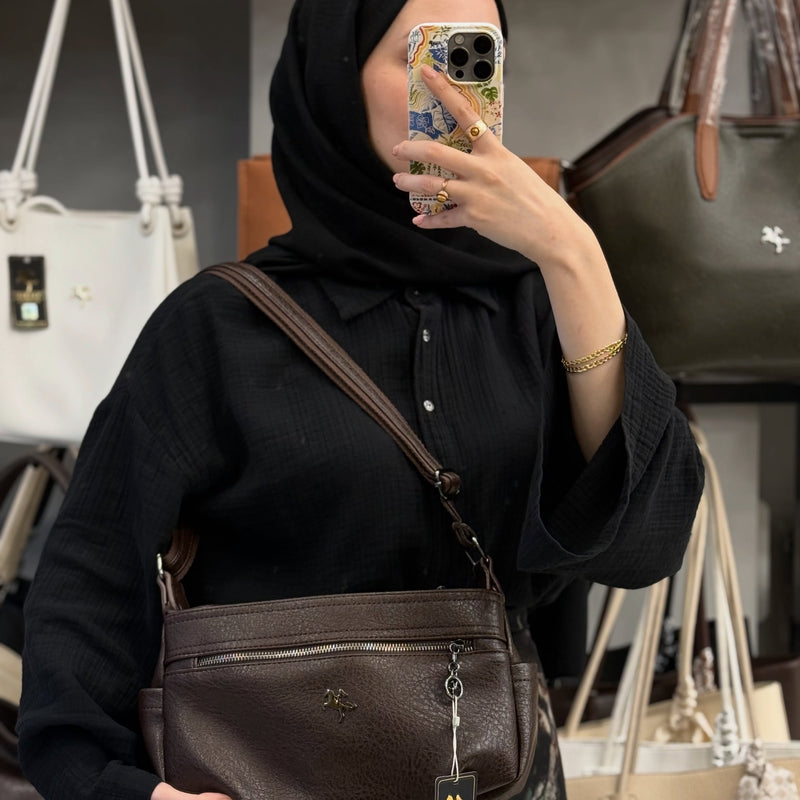 Nas Bag Acı Kahve Çok Bölmeli & Hafif Kadın Çapraz Omuz Çantası - 1131