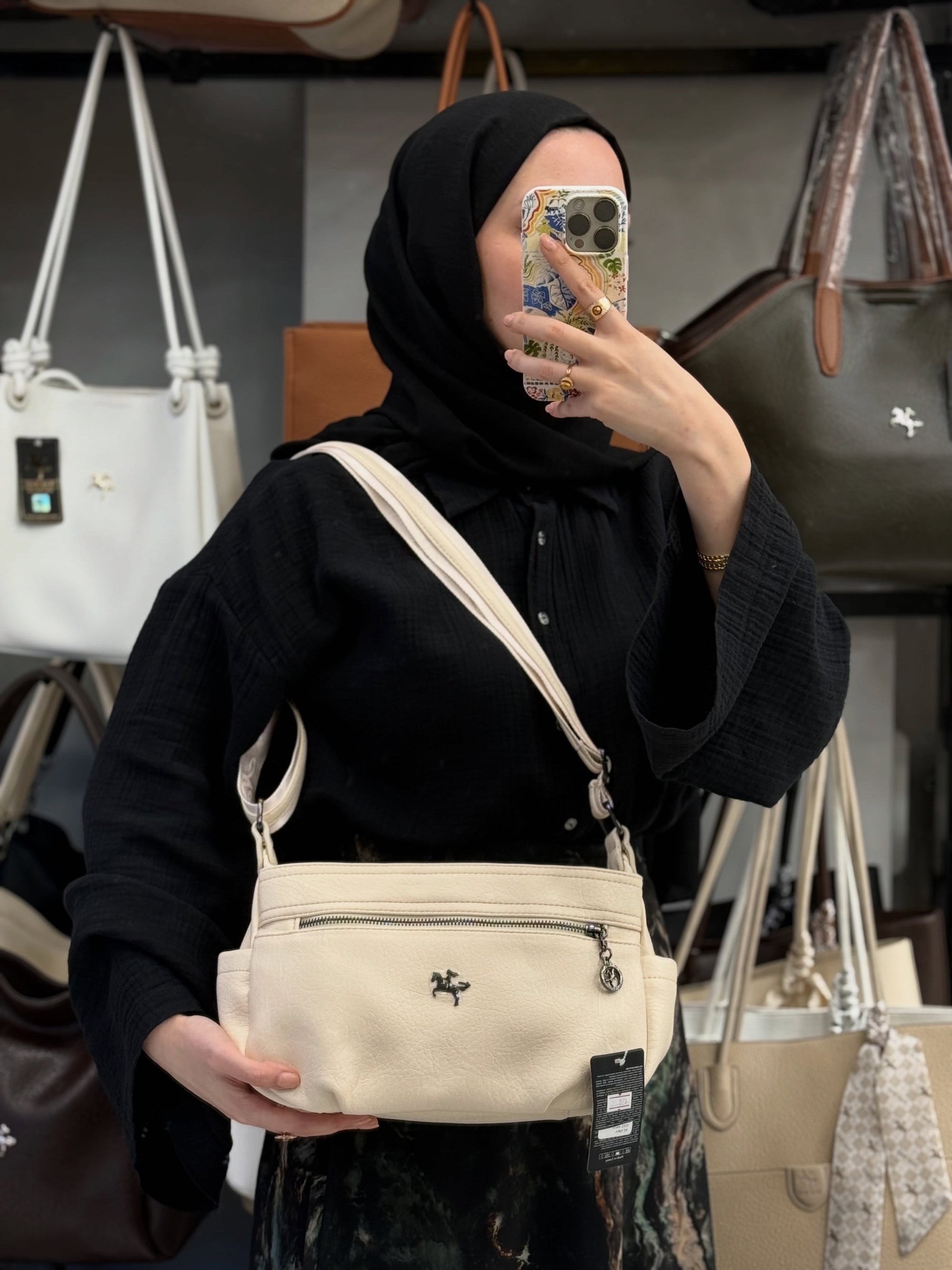 Nas Bag Krem Çok Bölmeli & Hafif Kadın Çapraz Omuz Çantası - 1131