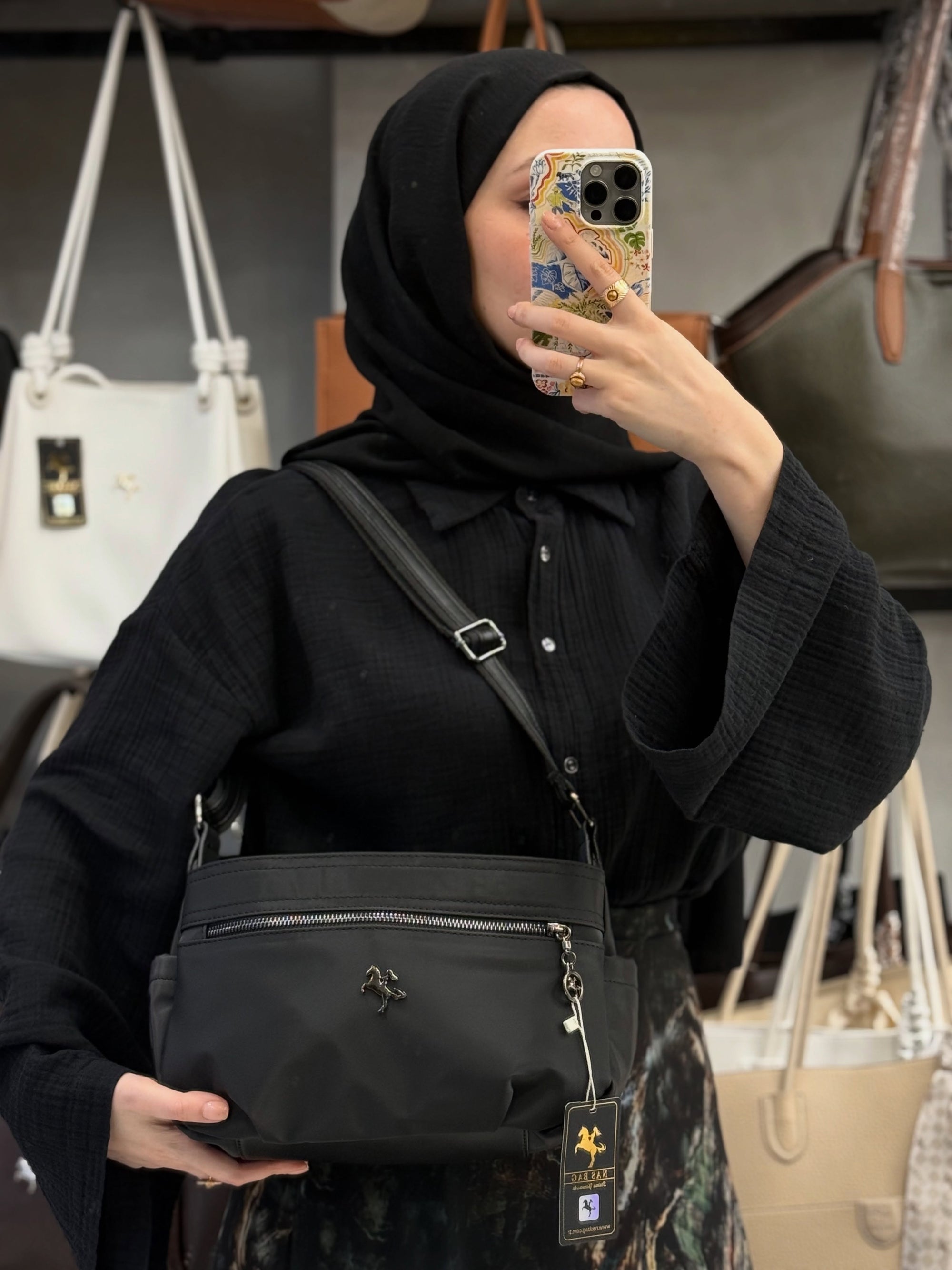 Nas Bag Siyah Buzzy Çok Bölmeli & Hafif Kadın Çapraz Omuz Çantası - 1131