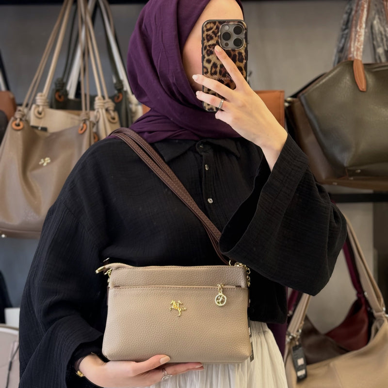 Nas Bag Kum Kahve Üç Gözlü Yumuşak Kadın Çantası - 1133 - 3
