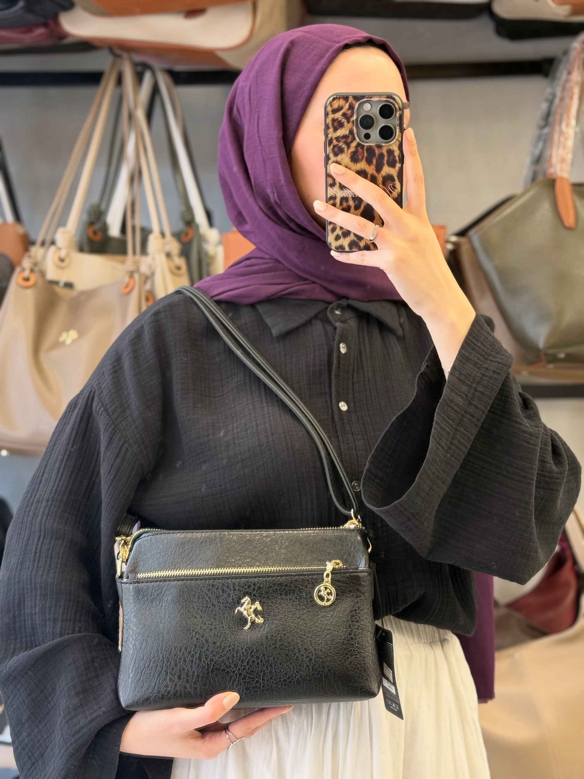 Nas Bag Siyah Üç Gözlü Yumuşak Kadın Çantası - 1133