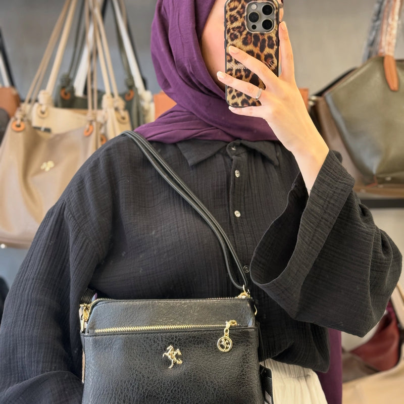 Nas Bag Siyah Üç Gözlü Yumuşak Kadın Çantası - 1133 - 9