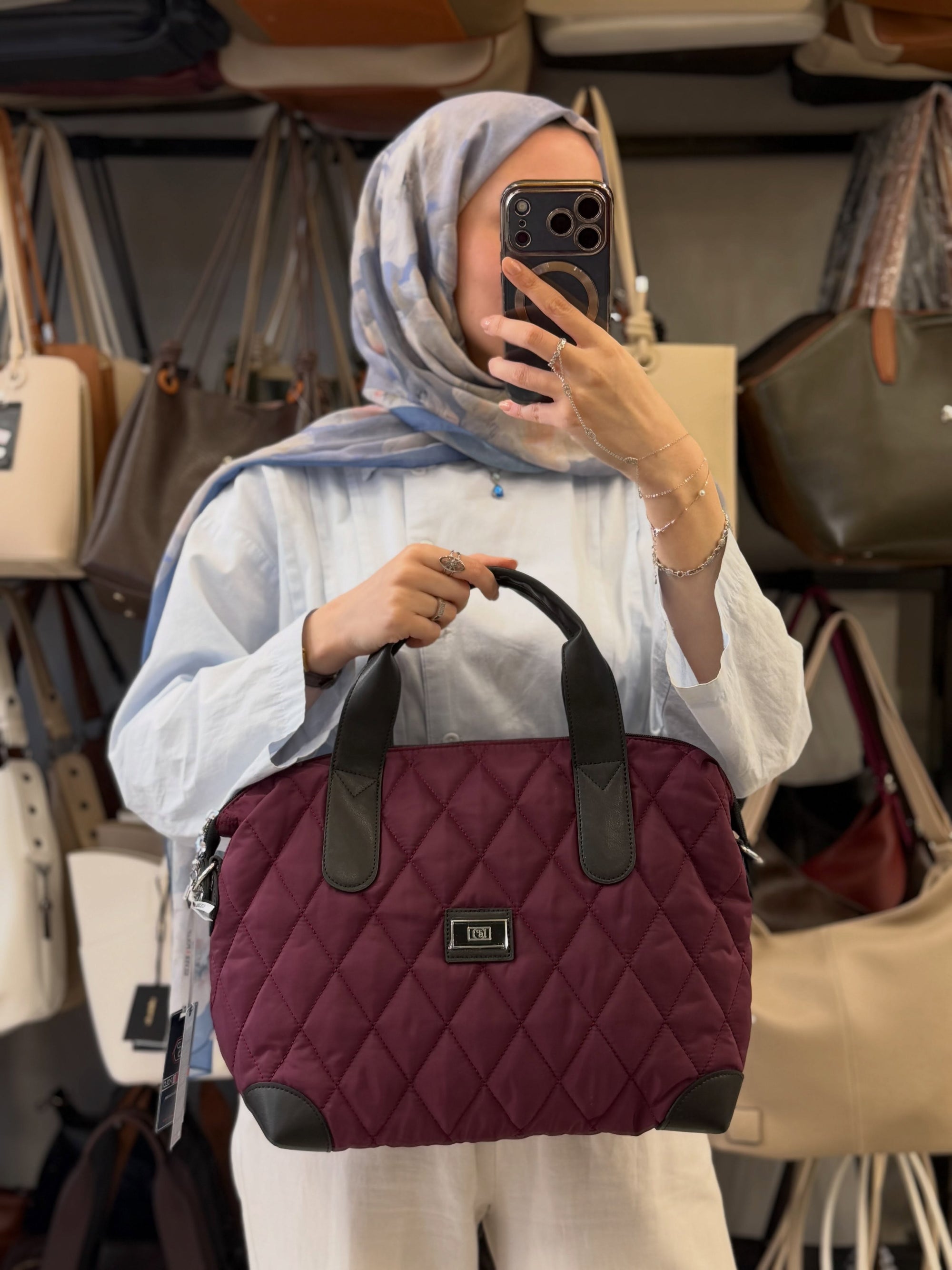 Silver Polo Bordo Kapitone El ve Çapraz Omuz Çantası - 1152