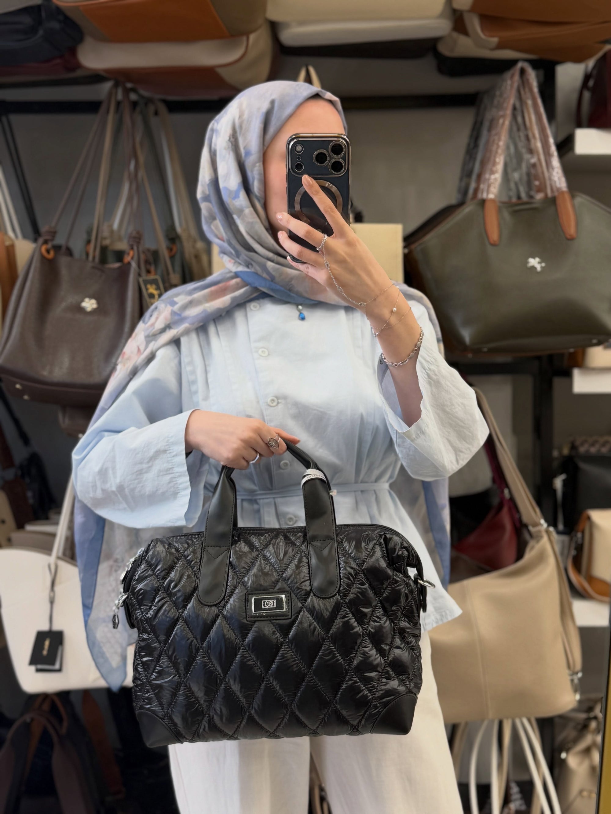 Silver Polo Siyah Rugan Kapitone El ve Çapraz Omuz Çantası - 1152