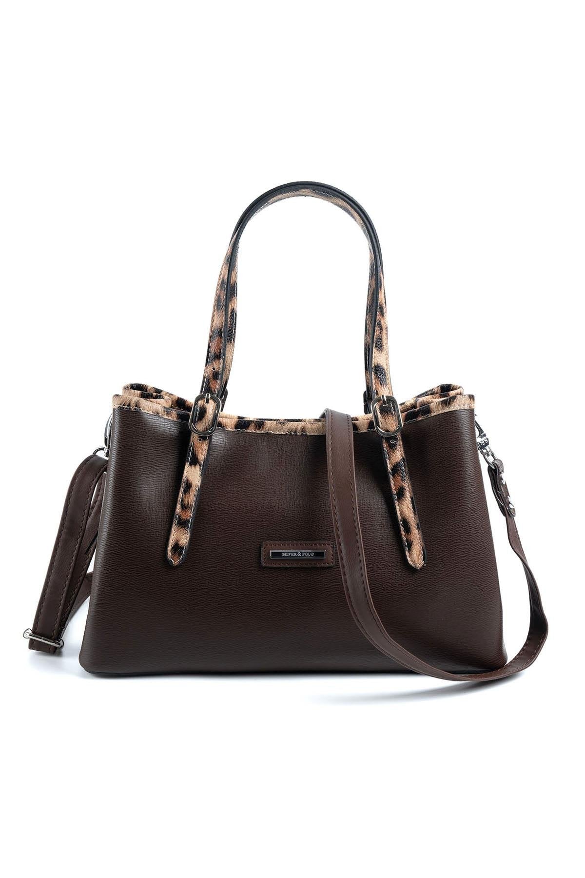 Silver & Polo Leopar Kahve SP1252 Kadın El Çantası