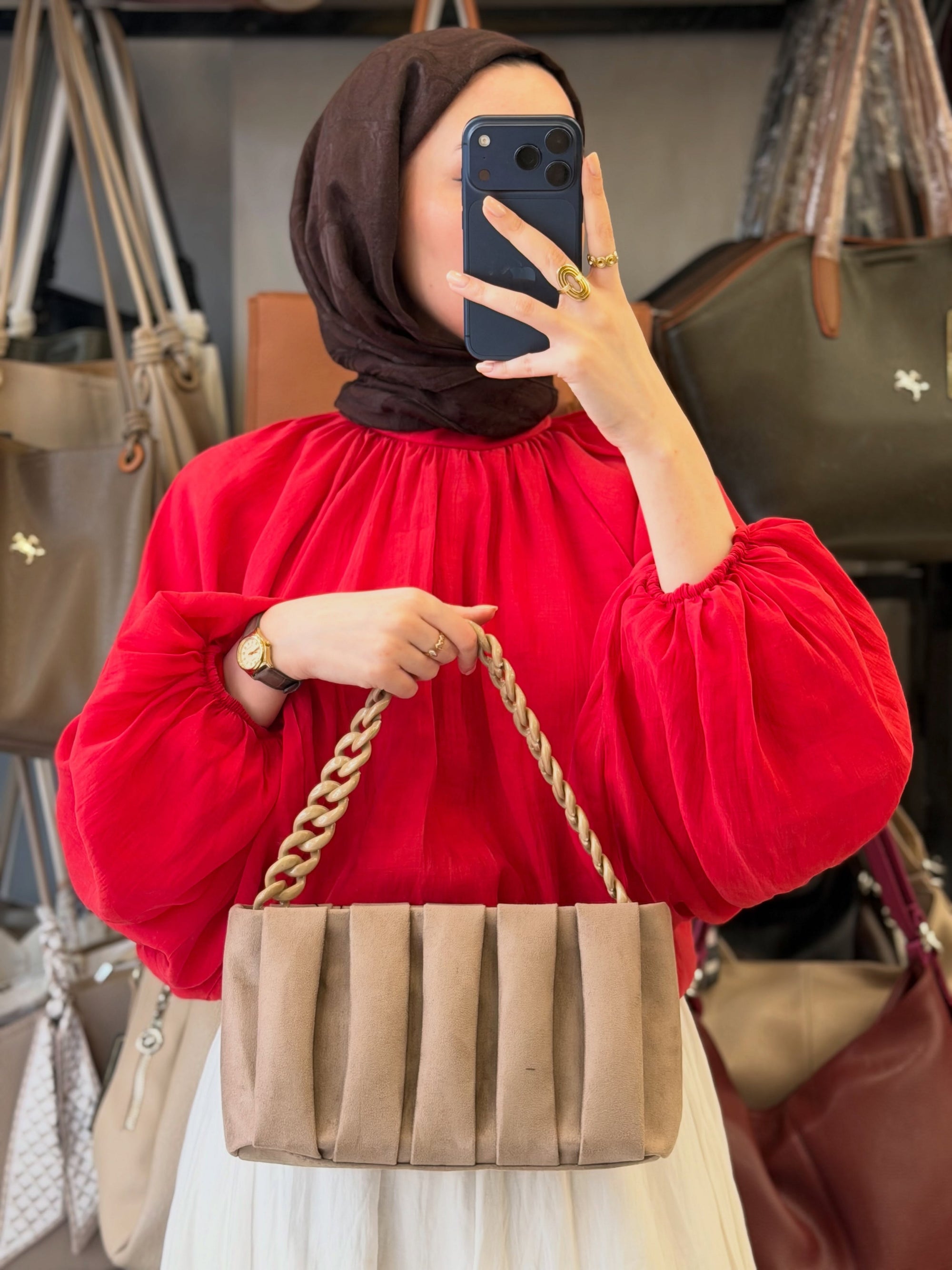 Nas Bag Kum Süet Pileli Omuz ve El Çantası - 1218