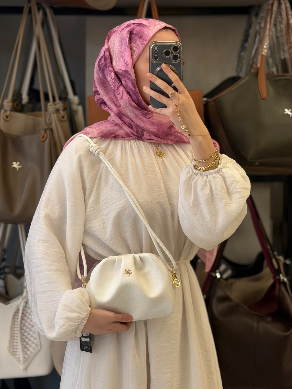 NASBAG Beyaz Yumuşacık Dokulu Büzgülü Kadın El ve Çapraz Omuz Çantası - 1255