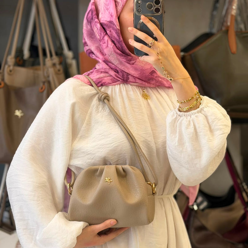 NASBAG Kum Yumuşacık Dokulu Büzgülü Kadın El ve Çapraz Omuz Çantası - 1255