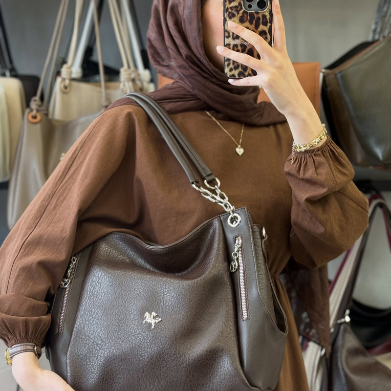 Nas Bag Zamansız Şıklık ve Maksimum Kullanışlılık: Çok Gözlü Deri Omuz Çantası - 1274 - 3
