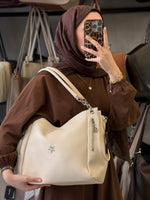 Nas Bag Zamansız Şıklık ve Maksimum Kullanışlılık Krem Çok Gözlü Deri Omuz Çantası - 1274