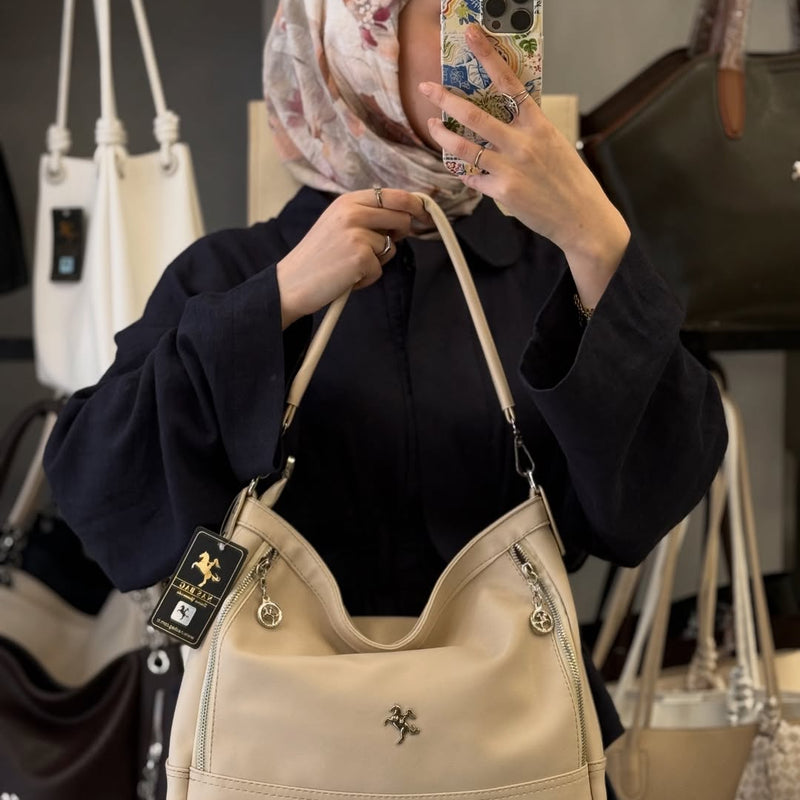 Nas Bag Krem Yumuşak Dokulu Kadın Omuz Çantası - 1284 - 1