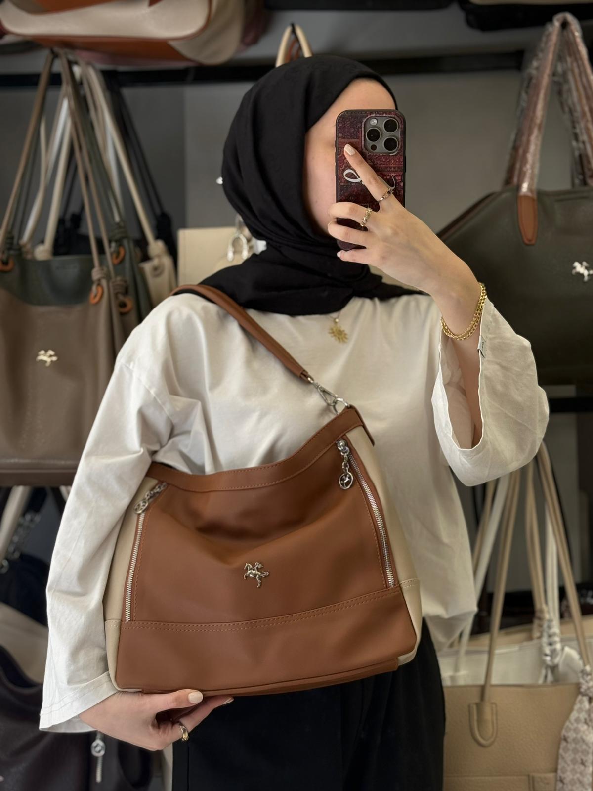 Nas Bag Taba Yumuşak Dokulu Kadın Omuz Çantası - 1284