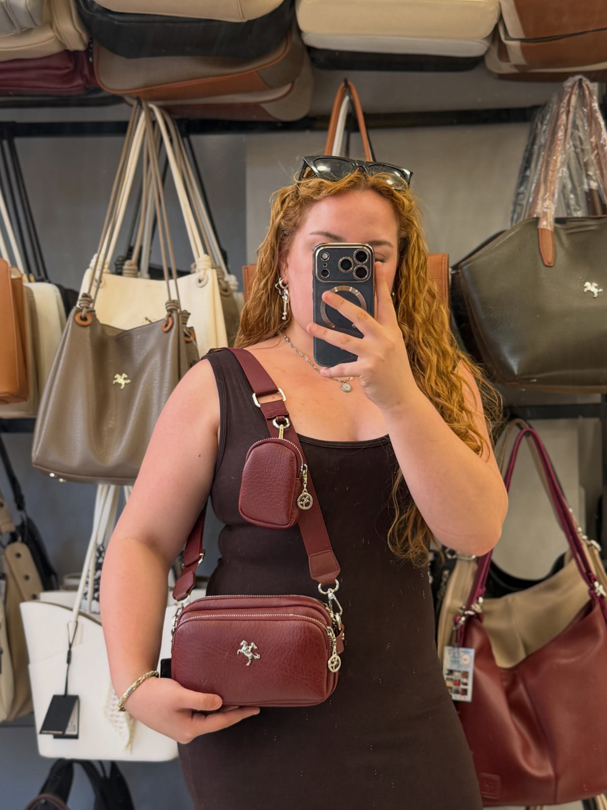 Nas Bag Bordo Çift Bölmeli Askılı Omuz ve Çapraz Kadın Çantası (Mini Cüzdan Hediyeli) - 1306