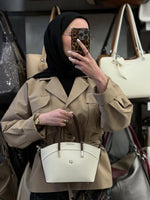 NASBAG Soft-Touch Deri Dokulu Krem Kahve Kadın El ve Omuz Çantası - 1375