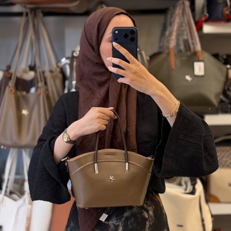 NASBAG Soft-Touch Deri Dokulu Vizon Kahve Kadın El ve Omuz Çantası - 1375 - 1