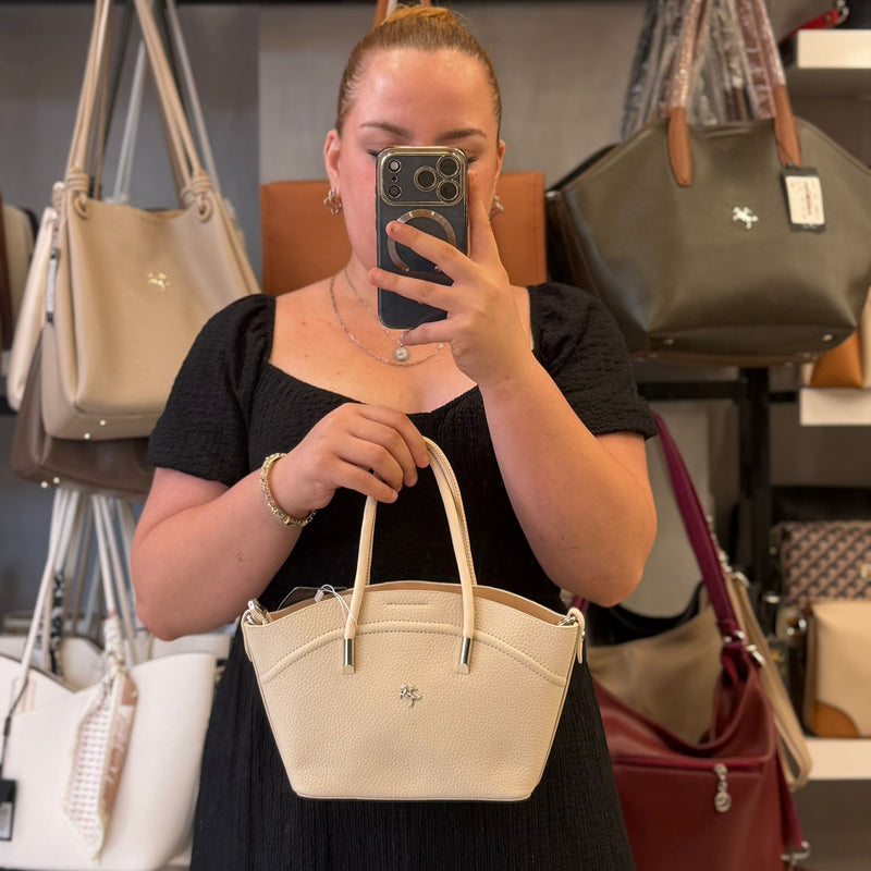 NASBAG Soft-Touch Deri Dokulu Krem Kadın El ve Omuz Çantası - 1375 - 1