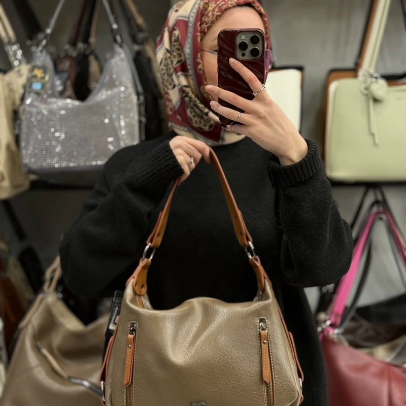 NASBAG Çift Ana Bölmeli Kadın El ve Omuz Çantası - 1397 - 1