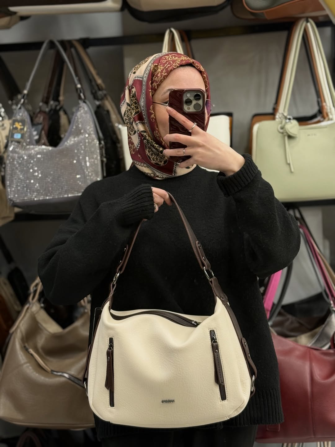 NASBAG Kum Kahve Çift Ana Bölmeli Kadın El ve Omuz Çantası - 1397