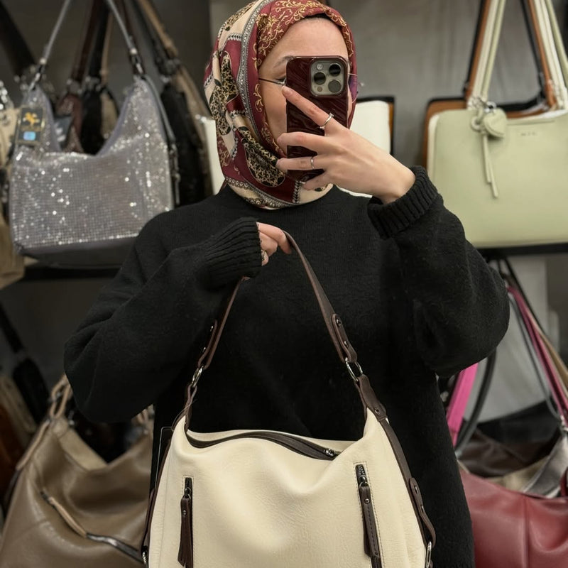 NASBAG Kum Kahve Çift Ana Bölmeli Kadın El ve Omuz Çantası - 1397 - 1
