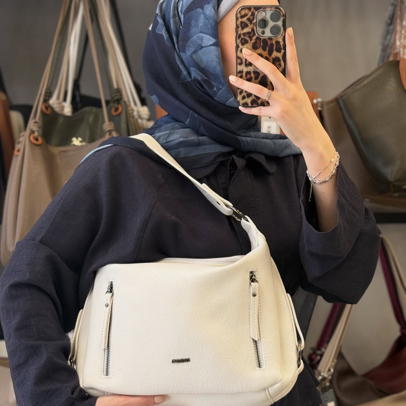 NASBAG Beyaz Çift Ana Bölmeli Kadın El ve Omuz Çantası - 1397
