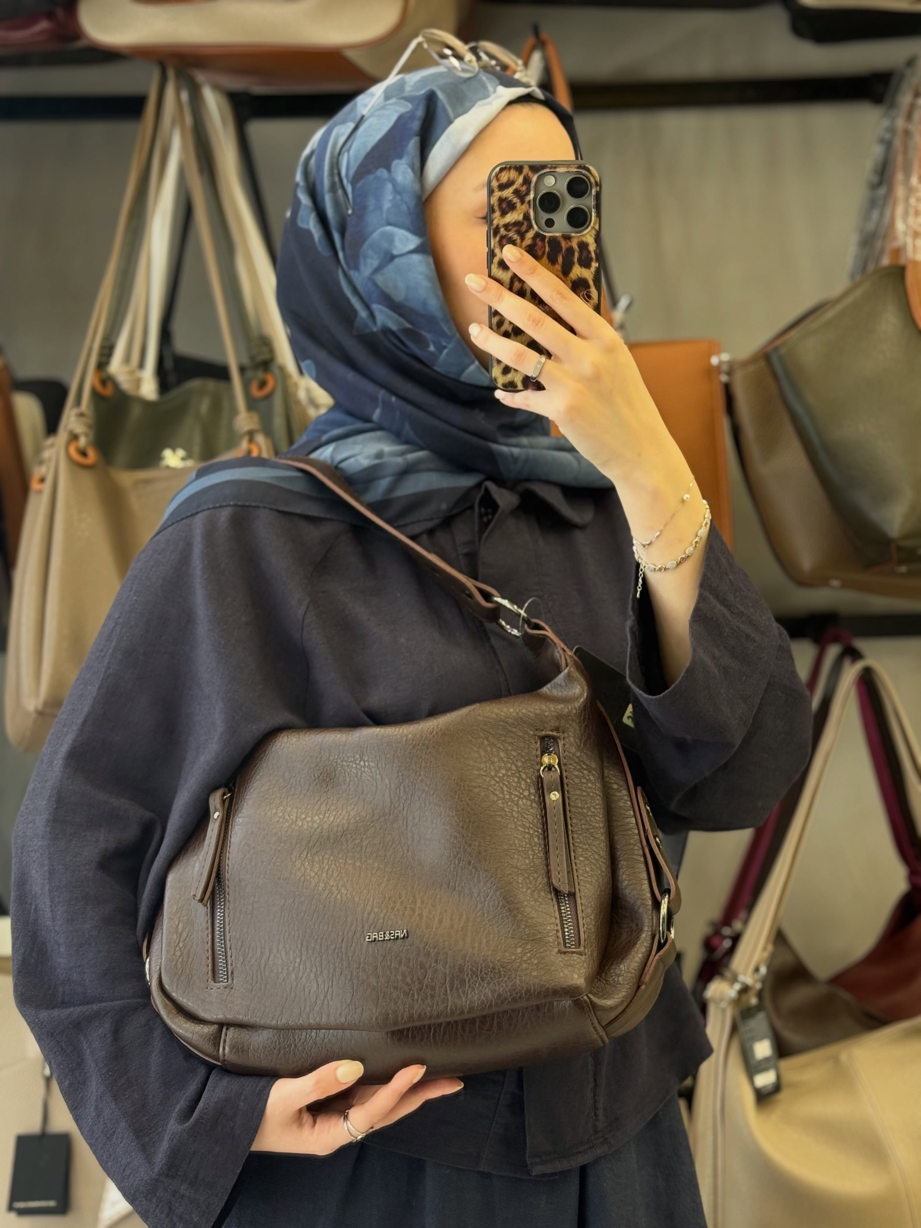 NASBAG Acı Kahve Çift Ana Bölmeli Kadın El ve Omuz Çantası - 1397