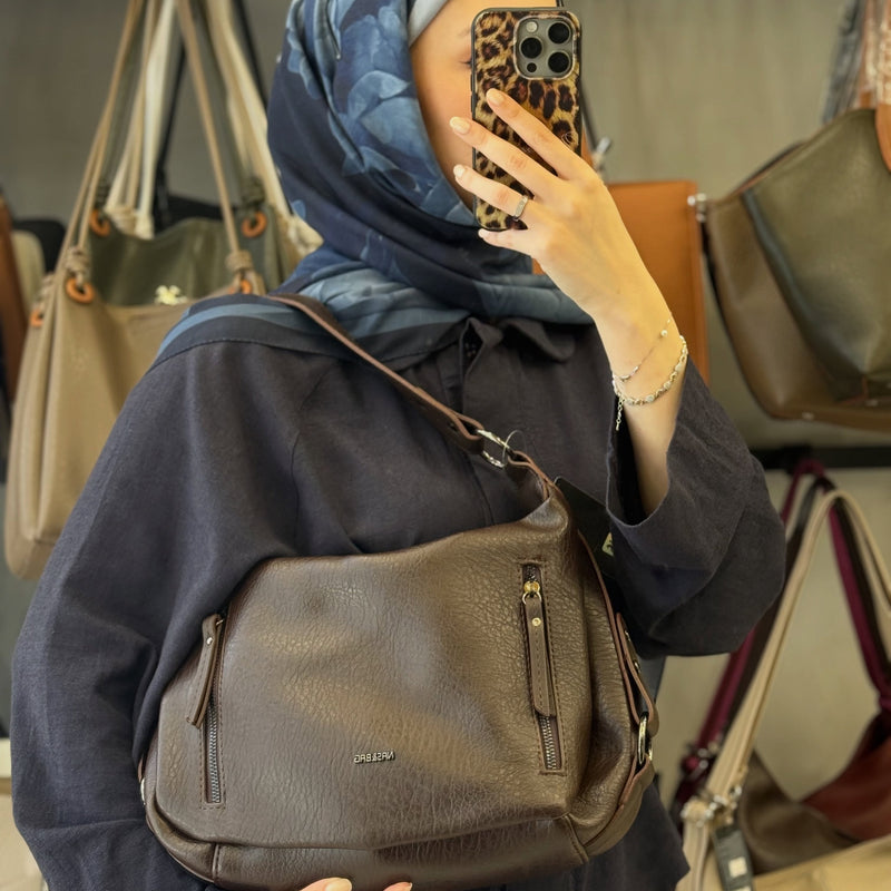 NASBAG Acı Kahve Çift Ana Bölmeli Kadın El ve Omuz Çantası - 1397 - 6