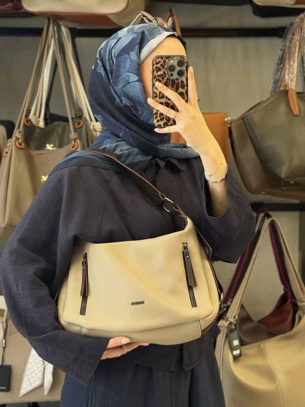 NASBAG Kum Kahve Çift Ana Bölmeli Kadın El ve Omuz Çantası - 1397