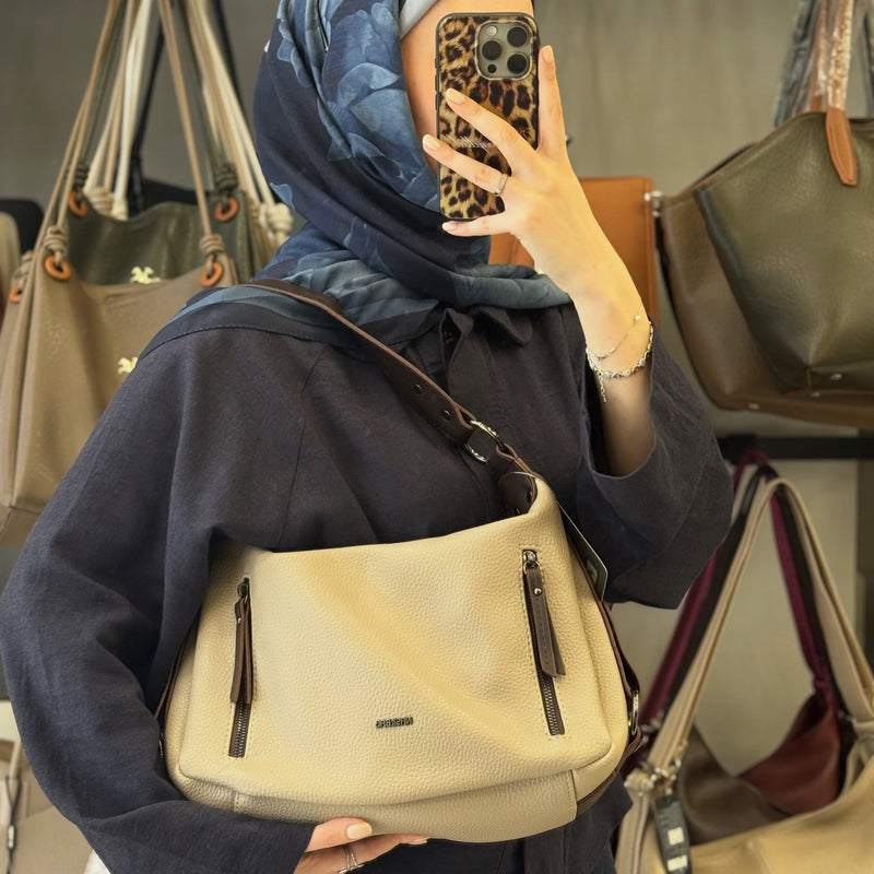 NASBAG Kum Kahve Çift Ana Bölmeli Kadın El ve Omuz Çantası - 1397 - 1
