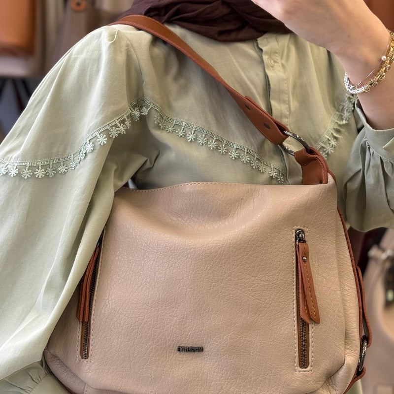 NASBAG Kum Taba Çift Ana Bölmeli Kadın El ve Omuz Çantası - 1397 - 5