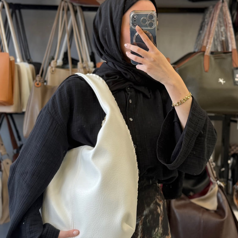 Nas Bag Beyaz Kenar Örgü Detaylı Omuz Çantası - 1409 - 1