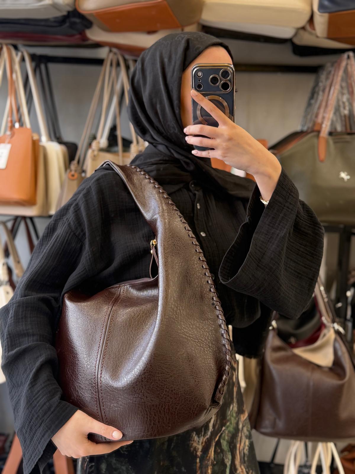 Nas Bag Kahve Kenar Örgü Detaylı Omuz Çantası - 1409