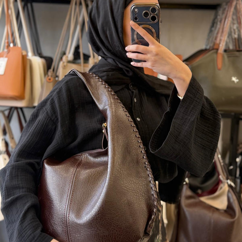 Nas Bag Kahve Kenar Örgü Detaylı Omuz Çantası - 1409 - 1