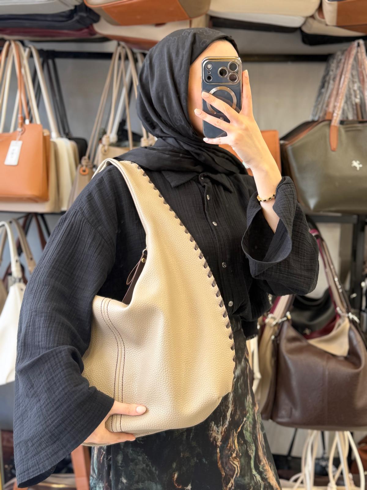 Nas Bag Kum Kahve Kenar Örgü Detaylı Omuz Çantası - 1409