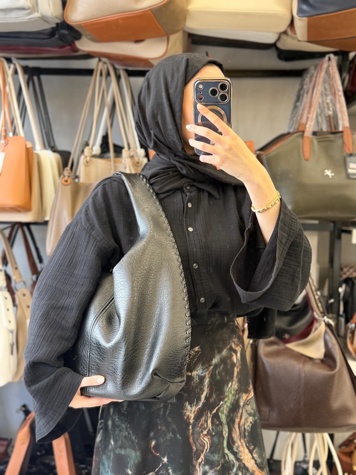 Nas Bag Siyah Kenar Örgü Detaylı Omuz Çantası - 1409