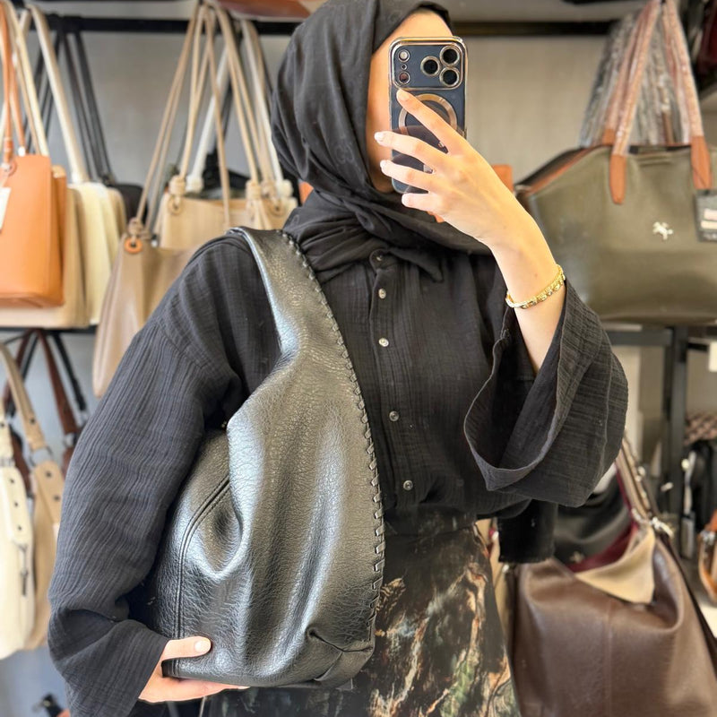 Nas Bag Siyah Kenar Örgü Detaylı Omuz Çantası - 1409 - 1