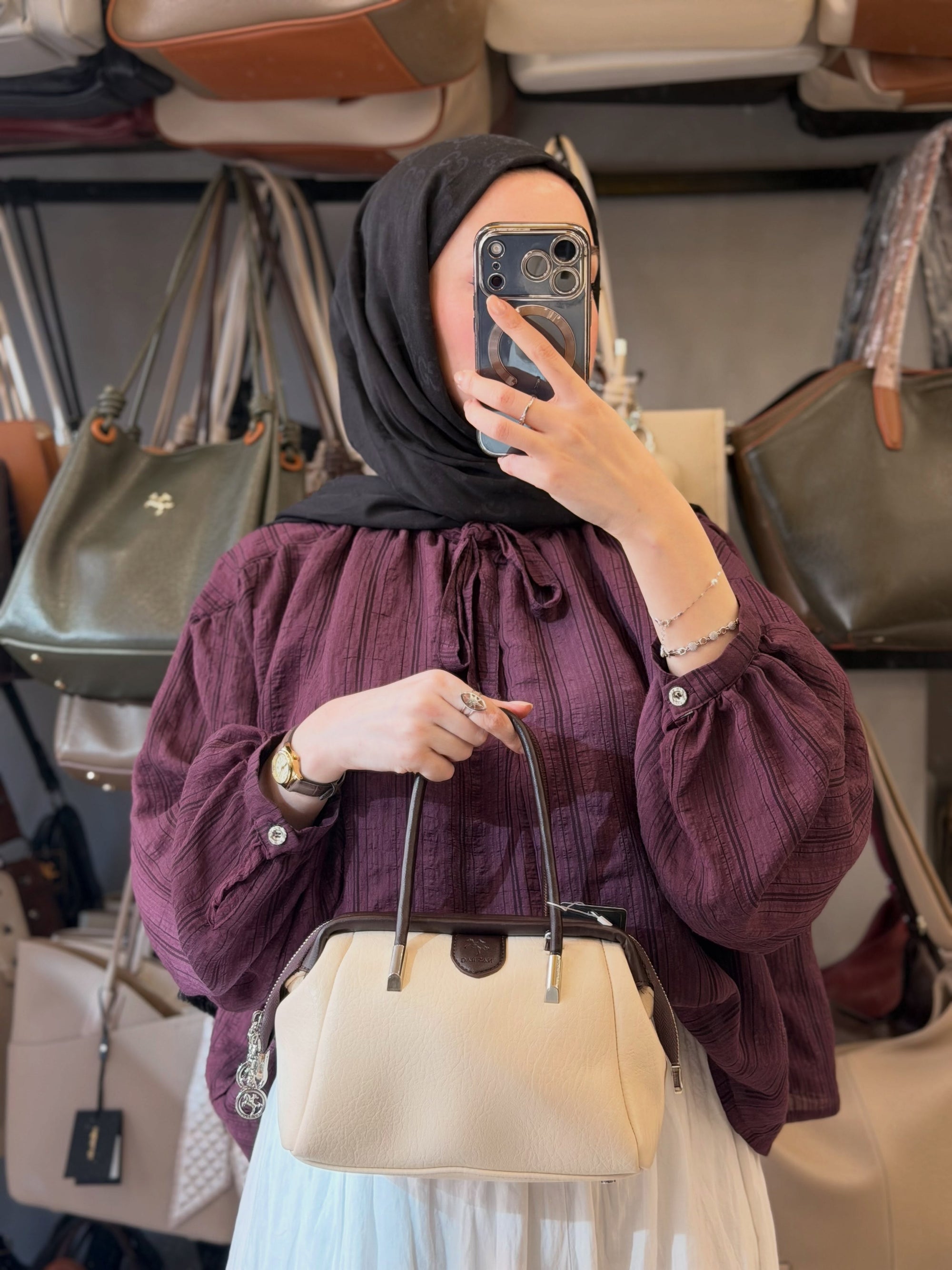 Nas Bag Krem Kahve Çok Bölmeli ve Yumuşak Dokulu El ve Omuz Çantası - 1420